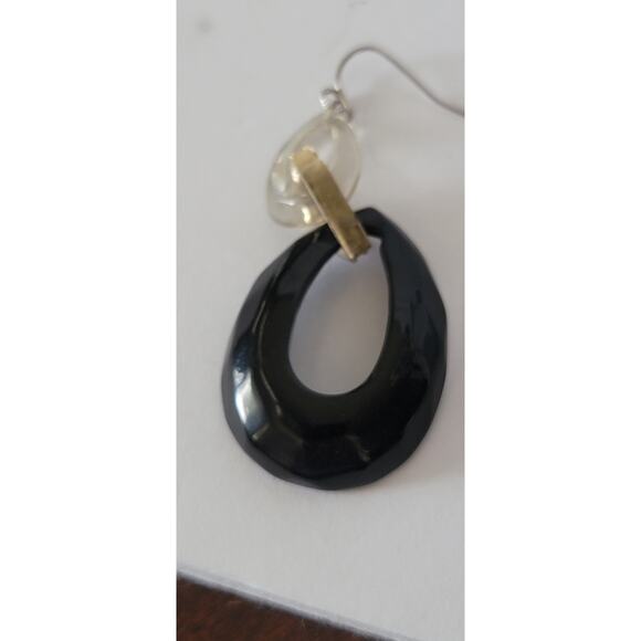 Vintage 1980s Black and White Dangle Earrings with Rhinestone Accents - Picture 12 of 14